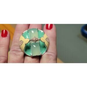 Handcrafted Enamel &  Silver Lotus Flower 3-dimensional ring, adjustable band,